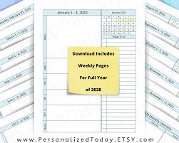 Now In Our Etsy Shop Printable 2020 Year Weekly Calendars Pdf Files With Monthly Mini To Do L Weekly Planner Free Printable Weekly Planner Free Calendar Pdf