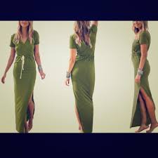 Nwt Cotton Maxi Dress Short Sleeve Olive Green Nwt