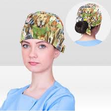 Funny Dog Faces Jacket Scrub Cap, Colorful Zip Front Dog Collage, Fedora  Hats Scrub Top Dogs Zip up Tunic, Matching Hat Grooming Uniform,