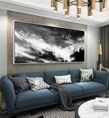 Bedroom Black And White Wall Art Ideas Large Abstract Painting Horizontal Wall Artblack White Etsy Large Abstract Painting Horizontal Wall Art Abstract Painting