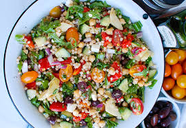 To infuse mediterranean flavors, i add a hearty amount of red bell pepper, red onion, cucumbers, ripe tomatoes, kalamata olives, and feta cheese. Mediterranean Couscous Salad Heinen S Grocery Store
