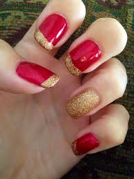 52 Red And Gold Nail Art Designs For Trendy Girls White matte polish & gold glitter french tips nail design.