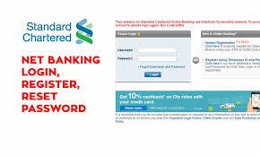 standard chartered net banking login register reset