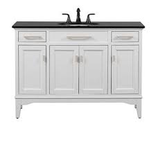 The hallcrest 20 inch vanity plus matching mirror is a versatile storage solution for your powder room or small bathroom. Home Decorators Collection Manor Grove 49 In W Bath Vanity In White With Granite Vanity Top In Black With White Sink 13213 Vs49a Wt The Home Depot
