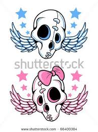 A His And Her Pair Of Tattoo Inspired Skulls With Wings And Stars By Graphiccrazy Via Shutterstock Tatouage Etoile Dessin Tatouage