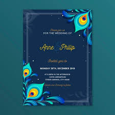 Download Wedding Invitation Template With Peacock Feathers For Free In 2020 Wedding Invitation Vector Wedding Invitation Templates Menu Card Template