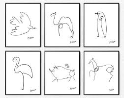 Line Art Drawing Prints Set Picasso Animal Sketches Minimalist Etsy Line Art Drawings Drawing Prints Picasso Drawing