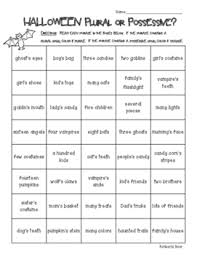 I Created This Fun Halloween Themed Worksheet To Follow Up My Introductory Mini Lesson On Plural Nouns Vs Possessive Nouns Plurals Possessive Nouns Worksheets
