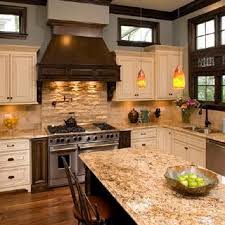 Warm Amber Color Pendents In Kitchen Via Houzz Com Colorful Kitchen Backsplash Home Kitchens Kitchen