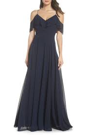 Navy Blue Cold Shoulder Chiffon Bridesmaid Dress By Jenny Yoo Commissionlink Bridesmaids Bri Bridesmaid Dresses Boho Jenny Yoo Bridesmaid Dress Chiffon Gown