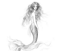Black And White Mermaid 8x10 Inch Print Mother Mermaid And Baby Art Unframed Graphite Pencil Drawing Black And White Illustration Pencil Drawings Mermaid Art Drawings