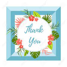 Colorful blue dotted thank you card with a beautiful flower and. Thank You Card With Tropical Leaves And Flowers Design On A Background Royalty Free Cliparts Vectors And Stock Illustration Image 91331555