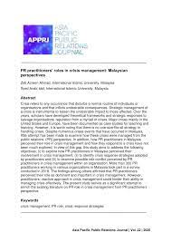 In malaysia, apart from public relations basic training the educators would also educated their students on protocol because of its important in public relations practice in the country. Pdf Pr Practitioners Roles In Crisis Management Malaysian Perspectives