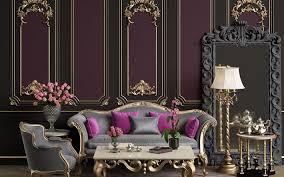 Deshalb zeigt klassisch wohnen wohnreportagen und interessante artikel, etwa über qualität und echte wohnwerte. Herunterladen Hintergrundbild Klassisch Elegante Innen Wohnzimmer Gold Ornamente An Den Wanden Violett Schwarze Wande Im Wohnzimmer Klassische Innenarchitektur Fur Desktop Kostenlos Hintergrundbilder Fur Ihren Desktop Kostenlos