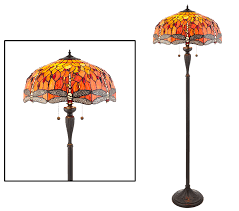 Tiffany style floor standing lamp 64 inch tall green liaison stained glass shade light antique base 2e26 for bedroom living room reading lighting coffee table this is a brand new handmade tiffany lamp in box wide: Interiors 1900 Dragonfly Flame 2 Light Tiffany Floor Lamp 64070 From Easy Lighting