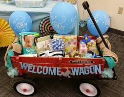Welcome Wagon Diy Baby Shower Gift Basket Ideas For Boys Diy Baby Shower Gifts Baby Shower Gift Basket Baby Shower Baskets