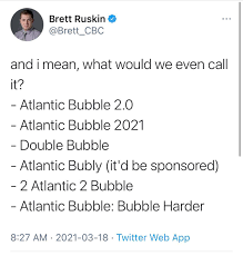 And then, of course, is the atlantic bubble. the tightened borders, the check points at points of national post. Q104halifax On Twitter Neil I Vote For Atlantic Bubble 2 Electric Boogaloo