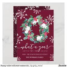 Funny Toilet Roll 2020 Watercolor Wreath New Year Card Zazzle Com New Year Card Wreath Watercolor Custom Greeting Cards
