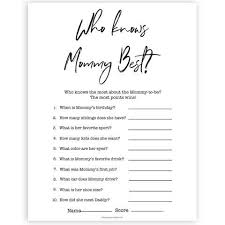 White Gender Neutral Who Knows Mommy Best Quiz Baby Shower Games Knows Mummy Games Ne Funny Baby Shower Games Neutral Baby Shower Gender Neutral Baby Shower