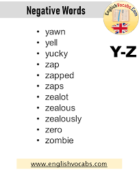Check spelling or type a new query. Negative Words That Start With Y And Z English Vocabs