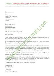 Sample Resignation Letter Due To Corona Covid 19 Pandemic