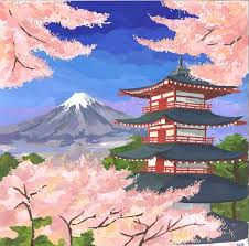 Original Tokyo Mt Fuji Painting Japan Painting Sakura Painting Japanese Vintage Art