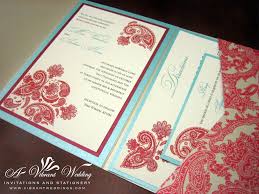 Red And Turquoise Wedding Invitation With Paisley Pocketfold Design By A Vibrant Wed Red Wedding Invitations Wedding Invitations Diy Photo Wedding Invitations