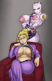 2girls belly belt belt buckle beltskirt big ass big breasts  blonde hair blue shirt bowtie braless breasts breasts out buttons costume  detnox diamond is unbreakable female gold jewelry huge