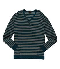 I N C Mens Striped Knit Henley Shirt