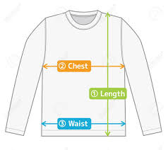 long sleeve t shirt illustration for size chart english color