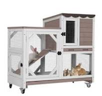 Aivituvin Rabbit Hutch With Wheels - 2-Level Indoor/Outdoor Bunny Cage With  No-Leak Trays (Matcha Green)