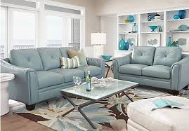 Cindy Crawford Home Marcella Spa Blue Leather 2 Pc Living Room Living Room Leather Leather Living Room Furniture Living Room Sets Furniture