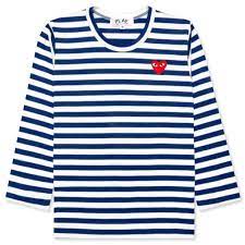 Comme Des Garcons Play Kid S Striped Long Sleeve T Shirt Blue White Feature