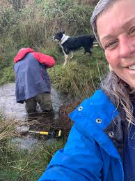 Love ditch blocking! With immediate effect! It's flooding around our feet.  We are digging/widening the ditch just where the heather bales go to wedge  them in, cutting willow stakes to hold them