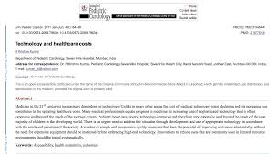 Kumar R Krishna Technology And Healthcare Costs Annals Of Pediatric Cardiology Vol 4 No 1 January 2 In 2020 Healthcare Costs Health Care Ultrasound Technology