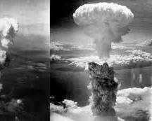 Image of Japanese soldier looks on in horror at the devastation caused by the atomic bomb in Nagasaki, 1945
