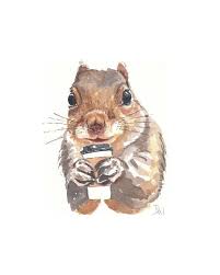 Original Squirrel Watercolor Painting Coffee Animal Etsy Animal Illustration Watercolor Paintings Painting