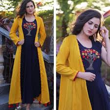 Beautiful Blue Kurti With Separated Jacket Bluemustard Latest Dress Design Indian Fashion Dresses Fashion Attire