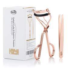 Hfun Professional Eyelash Curler Eye Lash Curling Clip Makeup Tool With Eyebrow Tweezers Rose Gold C Tweezers Eyebrows Best Eyelash Curler Eyelash Curler