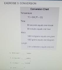3 grams equals to 0.60 teaspoons or there are 0.60 teaspoons in 3 grams. Exercise 3 Conversion Conversion Chart Temperature Chegg Com