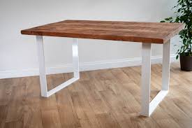 Round geometric modern black metal and marble effect wood coffee end side table. Wood Top Dining Table With White Metal Frame Fabulous Furniture Company