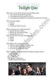 Think you know a lot about halloween? Twilight Trivia Quiz Esl Worksheet By Twin Sister1