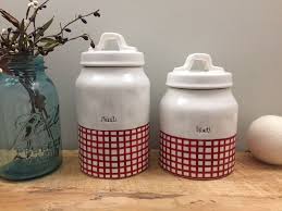 Black And White Checkered Canister Set Set Of Two New Rae Dunn Artisan Collection Red Plaid Checkered Canisters Raedunnbymagenta Farmhouse Rae Dunn Red Plaid Dunn
