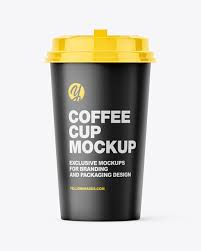 Big Matte Paper Coffee Cup With Plastic Cap Mockup Front View In Cup Bowl Mockups On Yellow Images Object Mockups