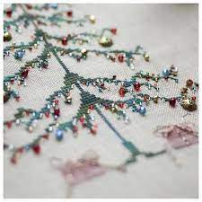 Cross stitch pattern pdf of a heart made up of pawprints. Embroidered Christmas Tree With Beads Cross Stitch Tree Christmas Cross Stitch Simple Cross Stitch
