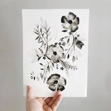 Black And White With One Color Drawing Monochrome Watercolor Floral Watercolor Flowers Black And White Watercolor Monochrome Waterco Wildflower Drawing Watercolor Flowers Black And White Painting