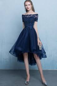 Dark Blue Lace Tulle Short Sleeve High Low Round Neck A Line Short Prom Dresses Uk Ph408 Prom Dresses Blue Dark Blue Prom Dresses High Low Evening Dresses