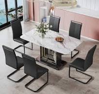 Juego de mesa de comedor de mármol para 6, juego de mesa de cocina de  mármol con mesa de mármol y 6 sillas de comedor de cuero, juego de mesa de  ...
