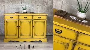 Furniture Makeover Using Milk Paint Yellow Buffet Youtube