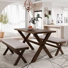 Comes ready to assemble with all tools and hardware in the box ready to go. Piscis 3 Piece Dining Set Farmhouse Dining Table Set With Upholstered Bench For Small Places Kitchen Dining Room Brown And White Walmart Com Walmart Com